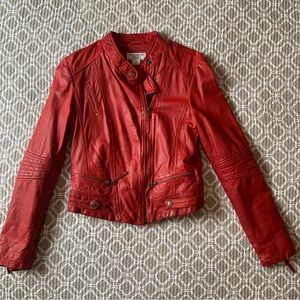 Lucky Brand Collection Los Angeles Red Leather Moto Jacket